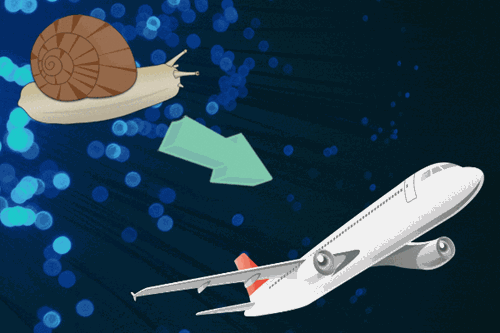 Arrow pointing from a snail to a plane